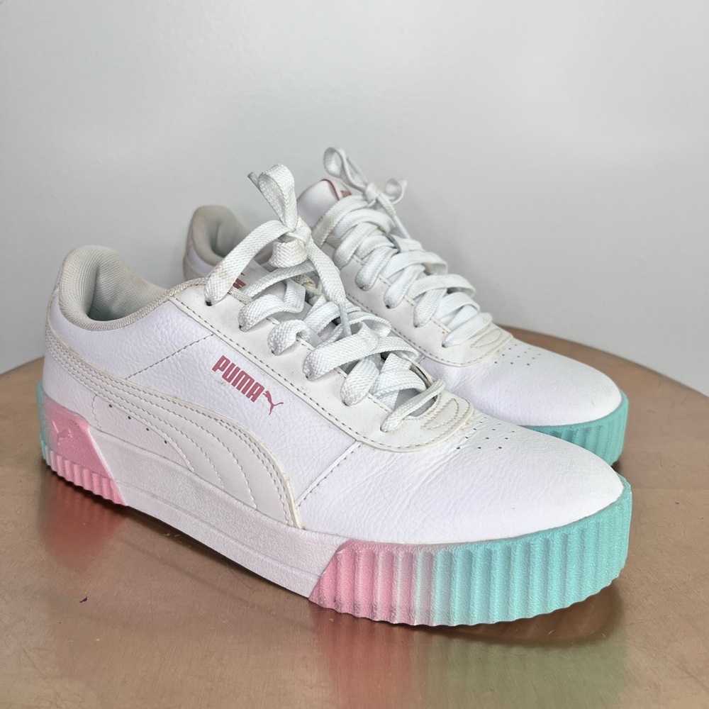 Puma Carina Faded Pink And Teal Tennis Shoe Womens Size 8.5